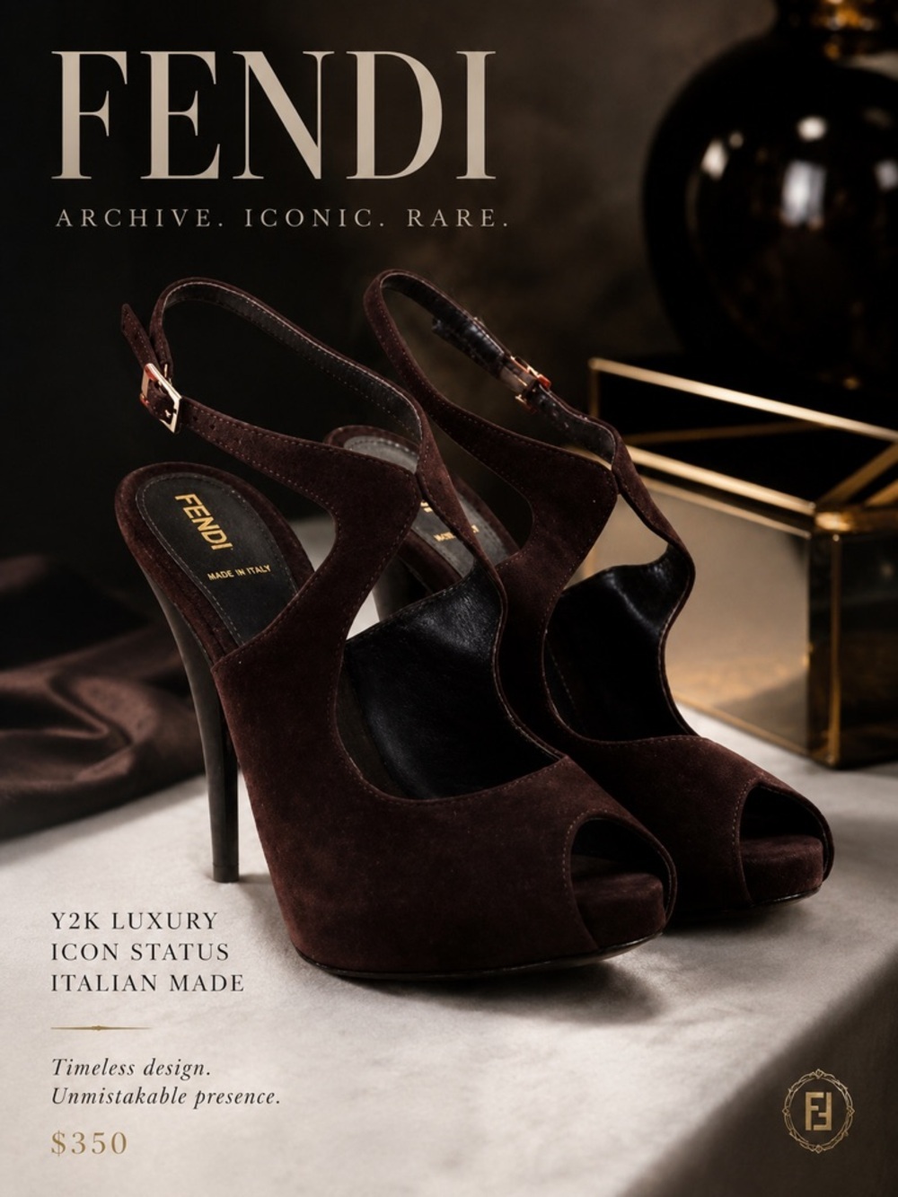 Fendi Chocolate Brown Velvet Peep Toe Slingback Heels Size 37.5